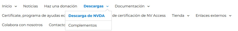 "Menú principal del sitio WEB de la comunidad de NVDA en español"