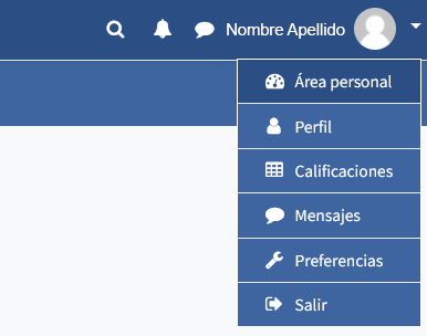 "Las opciones son: área de personal, perfil, calificaciones, mensajes, preferencias y salir"